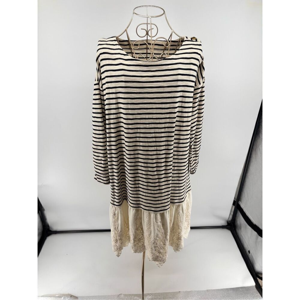 Soft Surroundings Striped Crochet Lace Hem Dress Women Medium